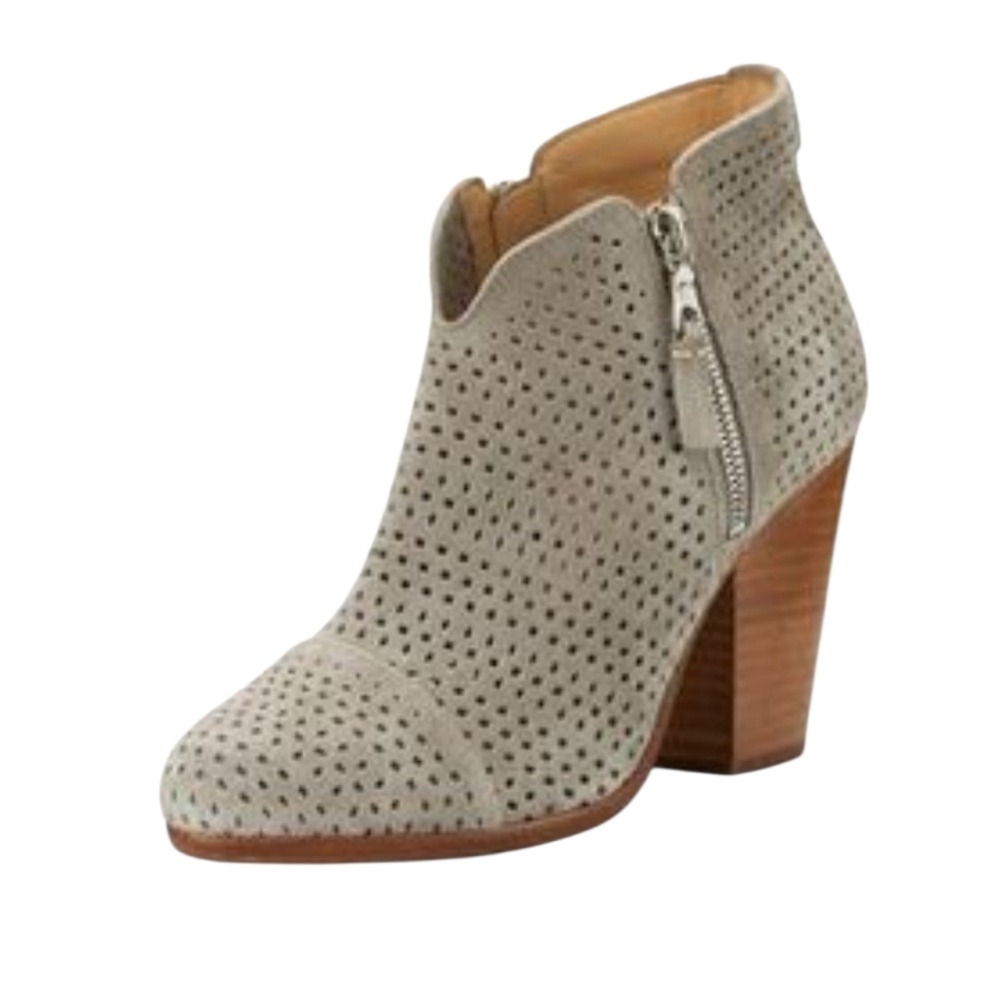 Rag & Bone Margot 40 Gray Suede Perforated Leather Ankle Booties Zip Block Heel